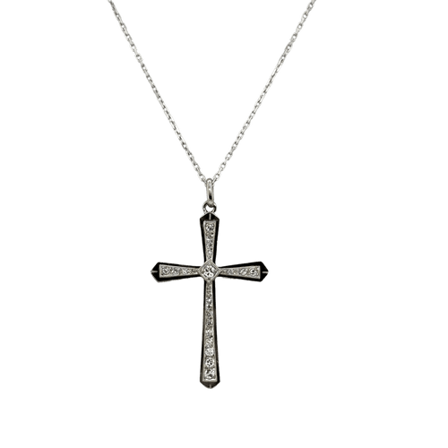 Pendentif Art déco - Pendentif croix en or blanc 18 carats et diamants 58 Facettes 1.0001827/1