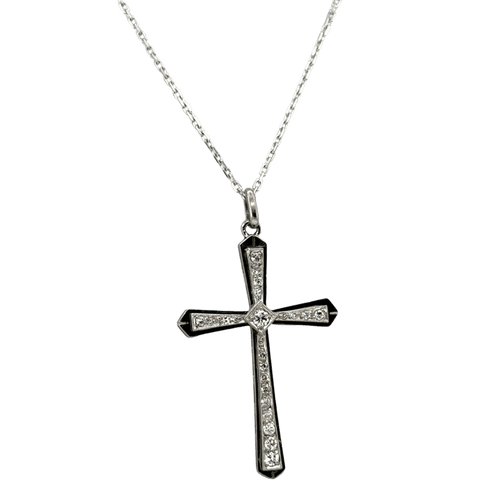 Pendentif Art déco - Pendentif croix en or blanc 18 carats et diamants 58 Facettes 1.0001827/1