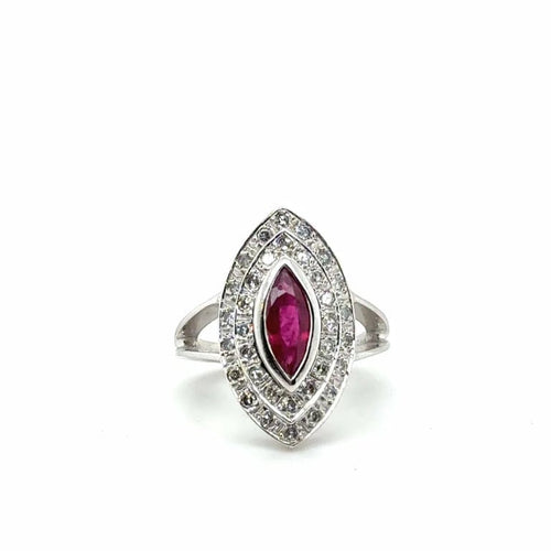 Bague 48 Bague marquise en or blanc 18 carats, rubis et diamants 58 Facettes 11078/15