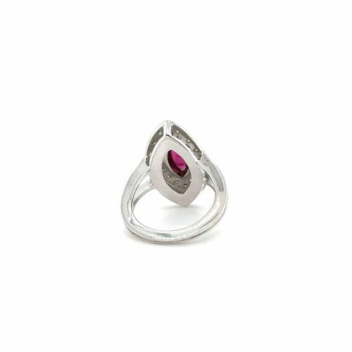 Bague 48 Bague marquise en or blanc 18 carats, rubis et diamants 58 Facettes 11078/15
