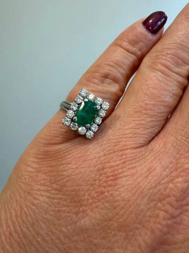 Bague 48 Bague vintage en or blanc 18 carats, émeraude et diamants 58 Facettes 1.0001674/1
