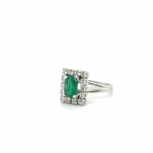 Bague 48 Bague vintage en or blanc 18 carats, émeraude et diamants 58 Facettes 1.0001674/1