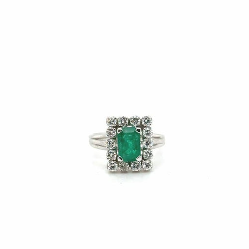 Bague 48 Bague vintage en or blanc 18 carats, émeraude et diamants 58 Facettes 1.0001674/1