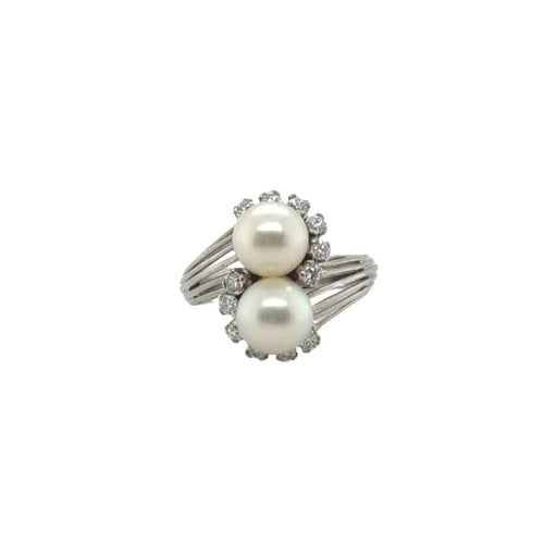 Bague 57 Bague Toi et Moi en or blanc 18 carats, perles de culture et diamants 58 Facettes 1.0001830/3