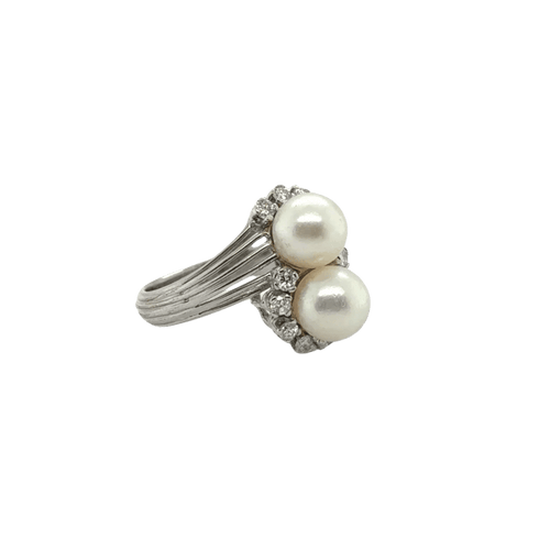 Bague 57 Bague Toi et Moi en or blanc 18 carats, perles de culture et diamants 58 Facettes 1.0001830/3