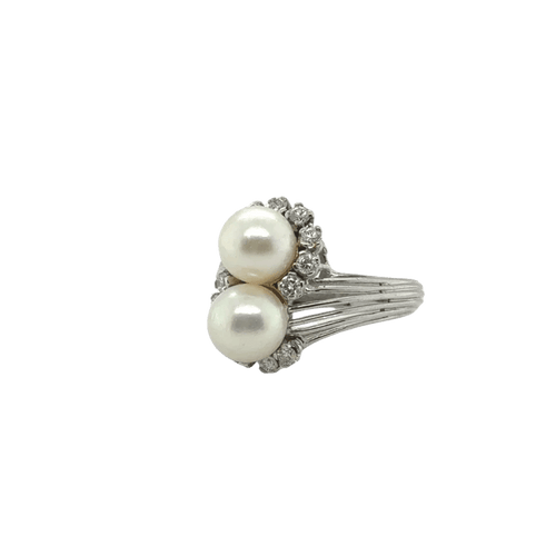 Bague 57 Bague Toi et Moi en or blanc 18 carats, perles de culture et diamants 58 Facettes 1.0001830/3