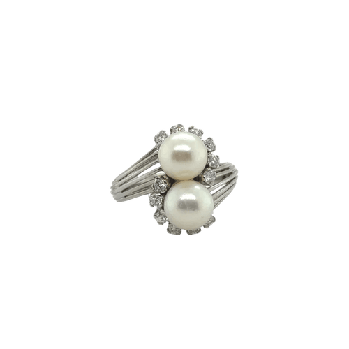 Bague 57 Bague Toi et Moi en or blanc 18 carats, perles de culture et diamants 58 Facettes 1.0001830/3