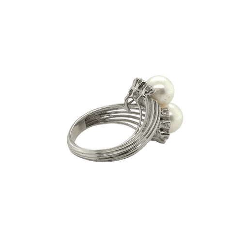 Bague 57 Bague Toi et Moi en or blanc 18 carats, perles de culture et diamants 58 Facettes 1.0001830/3