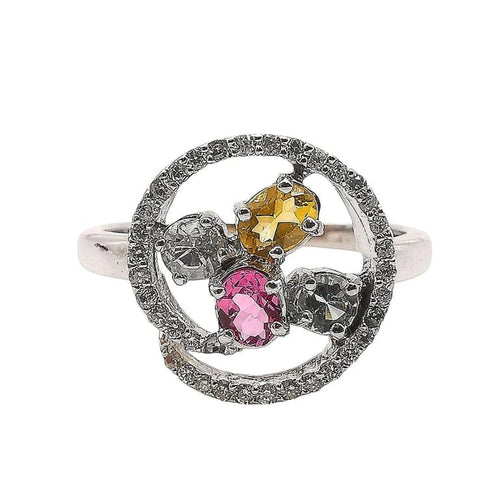 Bague 53 Bague en or blanc 18 carats avec pierres précieuses et diamants 58 Facettes