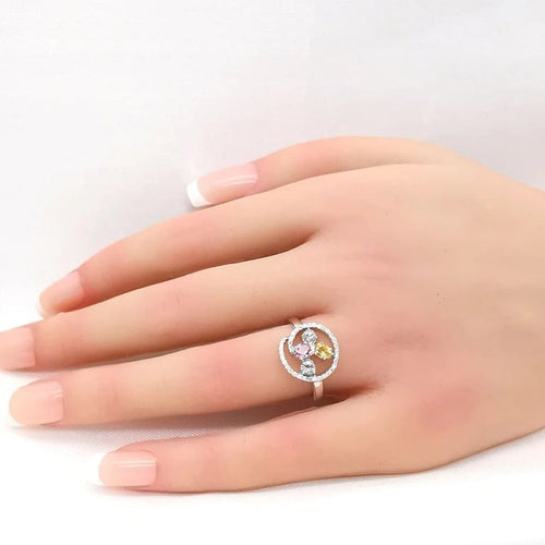 Bague 53 Bague en or blanc 18 carats avec pierres précieuses et diamants 58 Facettes