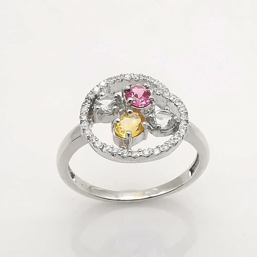 Bague 53 Bague en or blanc 18 carats avec pierres précieuses et diamants 58 Facettes