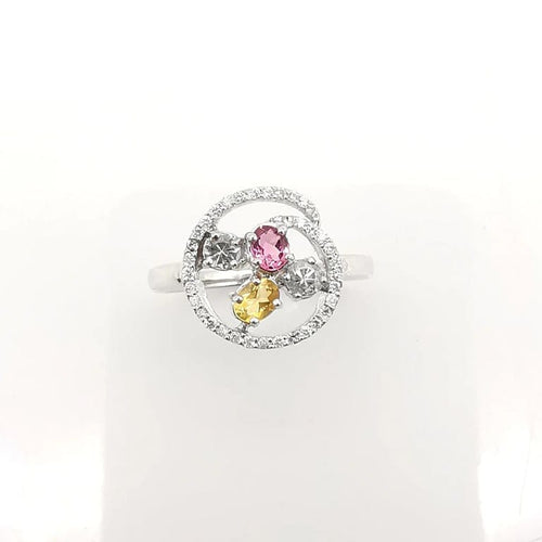 Bague 53 Bague en or blanc 18 carats avec pierres précieuses et diamants 58 Facettes