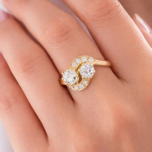 Bague 54 Bague Toi et Moi en or jaune 18 ct avec diamants 58 Facettes AN533 - P17 (00019)