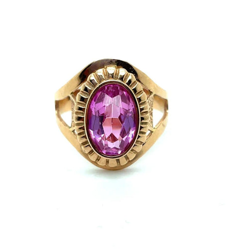 Bague 58 Bague vintage soviétique en or jaune et pierre rose 58 Facettes 003