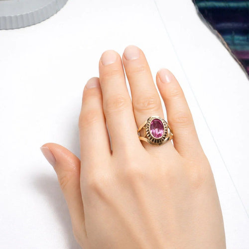 Bague 58 Bague vintage soviétique en or jaune et pierre rose 58 Facettes 003