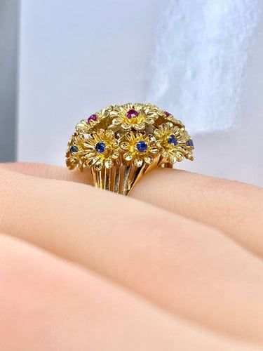 Bague 53 Bague multifleurs en or jaune 18 carats, saphirs, rubis et diamant 58 Facettes AB671