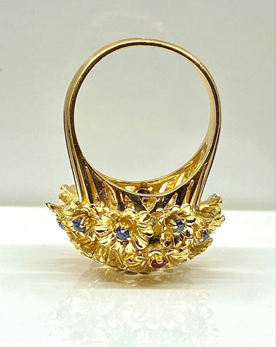 Bague 53 Bague multifleurs en or jaune 18 carats, saphirs, rubis et diamant 58 Facettes AB671