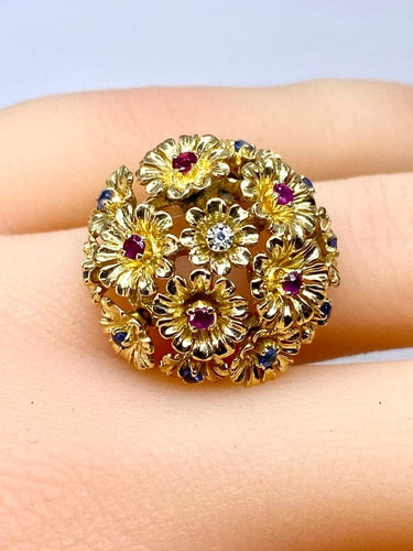 Bague 53 Bague multifleurs en or jaune 18 carats, saphirs, rubis et diamant 58 Facettes AB671