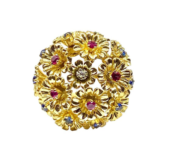Bague 53 Bague multifleurs en or jaune 18 carats, saphirs, rubis et diamant 58 Facettes AB671