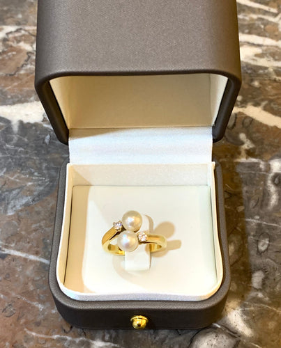Bague 58 Bague Toi & Moi en or jaune 18 carats avec perles et diamants 58 Facettes B392
