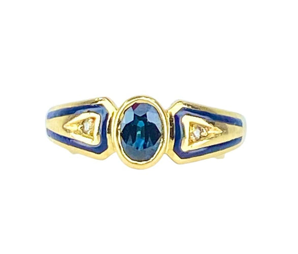 Bague 53 Bague jonc en or jaune 18 carats avec saphir, diamants et émail 58 Facettes AB676