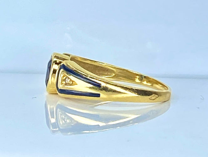 Bague 53 Bague jonc en or jaune 18 carats avec saphir, diamants et émail 58 Facettes AB676