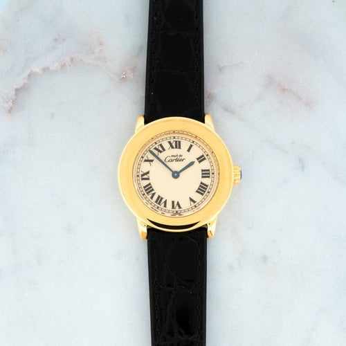 Montre Cartier Must Ronde - Montre SM en vermeil, cadran ivoire chiffres romains 58 Facettes 1
