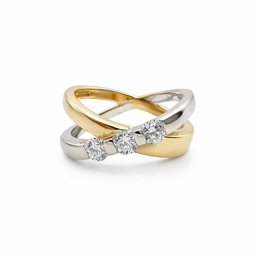 Bague 54 Bague bicolore en or 18 carats et diamants 58 Facettes Bague bicolore en or et diamants