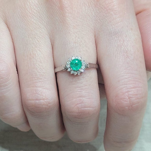 Bague 54 Bague émeraude et diamants en or blanc 18k 58 Facettes S464