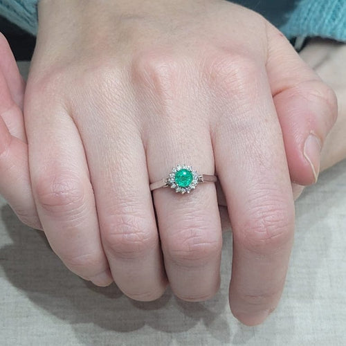 Bague 54 Bague émeraude et diamants en or blanc 18k 58 Facettes S464