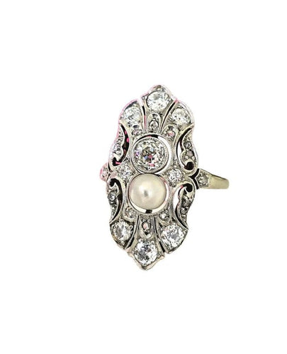 Bague 55 Alfons Grupp - Bague Art déco en platine, diamants et perle 58 Facettes