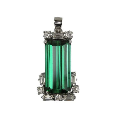 Pendentif Pendentif en or blanc 750 - Tourmaline verte et diamants 58 Facettes