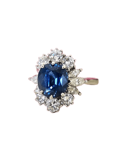Bague 57 Bague en or blanc 18 carats avec saphir et diamants 6,05 carats 58 Facettes