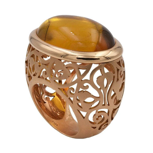 Bague 51 Pomellato Arabesque - Bague en or rose brossé et ambre 58 Facettes
