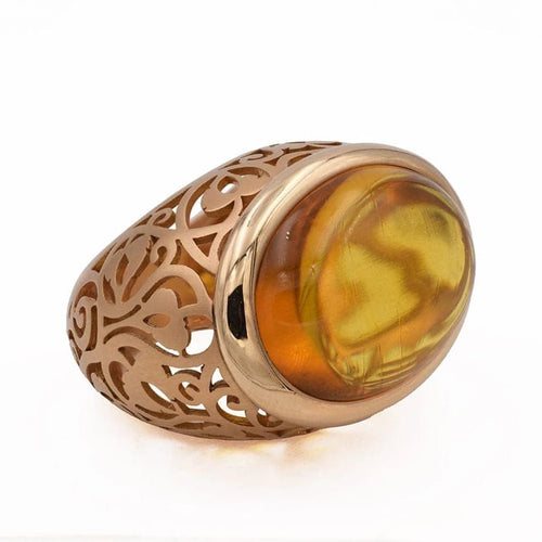 Bague 51 Pomellato Arabesque - Bague en or rose brossé et ambre 58 Facettes