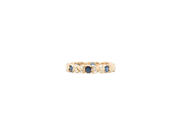 Bague 55 Alliance tour complet en or jaune 18 carats, saphirs et diamants 58 Facettes 1854