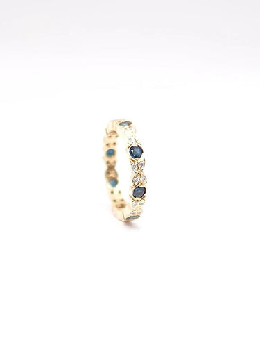 Bague 55 Alliance tour complet en or jaune 18 carats, saphirs et diamants 58 Facettes 1854