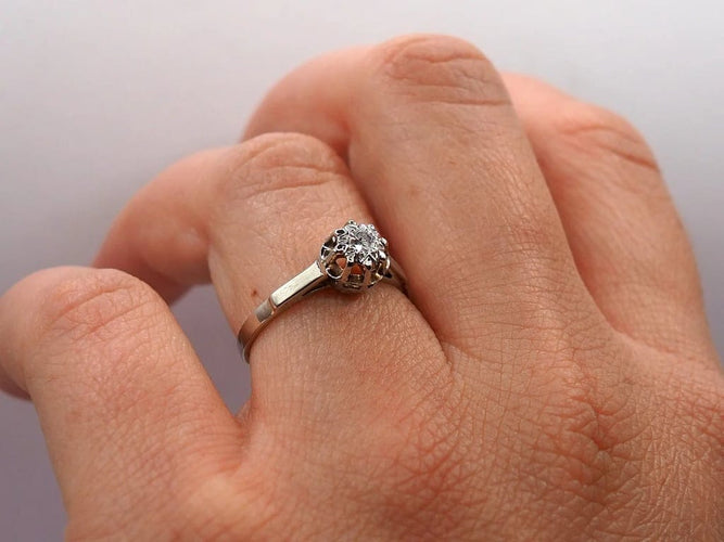 Bague 55.5 Solitaire - Bague en or blanc 18 carats avec diamant 0,1 ct 58 Facettes 1853