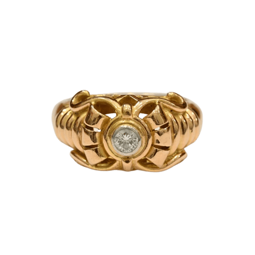 Bague 57.5 Bague années 50 en or rose et or blanc 18K avec diamant 58 Facettes