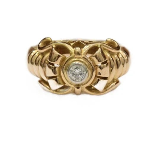 Bague 57.5 Bague années 50 en or rose et or blanc 18K avec diamant 58 Facettes