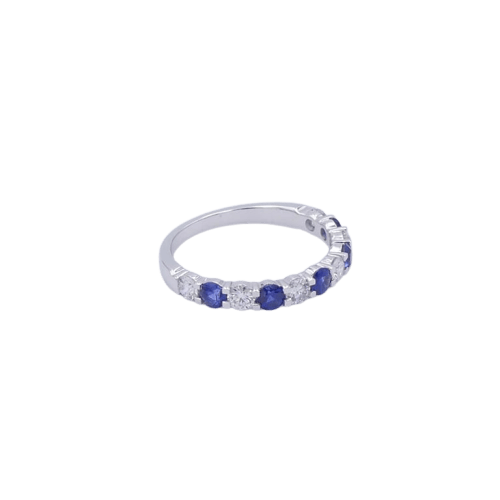 Bague 53 Demi-alliance - Bague en or blanc 18 ct, saphirs et diamants 58 Facettes 3218