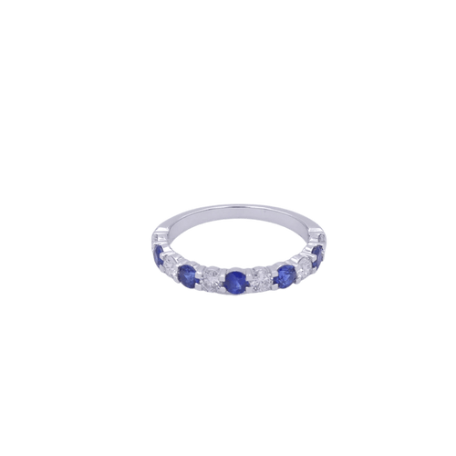 Bague 53 Demi-alliance - Bague en or blanc 18 ct, saphirs et diamants 58 Facettes 3218