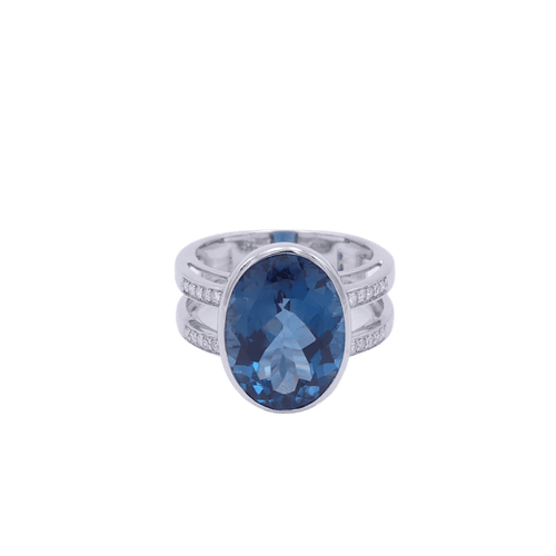 Bague 53 Bague solitaire en or blanc 18 ct avec topaze London blue et diamants 58 Facettes 323579
