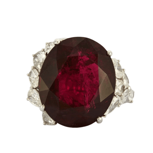 Bague 53.5 Bague cocktail en or blanc 18K rubellite 69 ct et diamants 58 Facettes