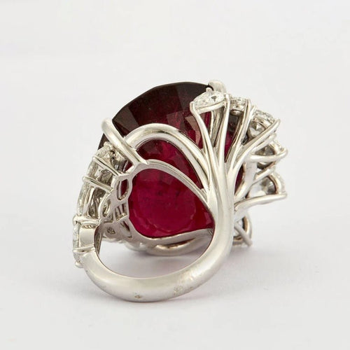 Bague 53.5 Bague cocktail en or blanc 18K rubellite 69 ct et diamants 58 Facettes