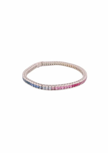 Bracelet Bracelet rivière en or blanc 18 carats et saphirs multicolores 58 Facettes 15690