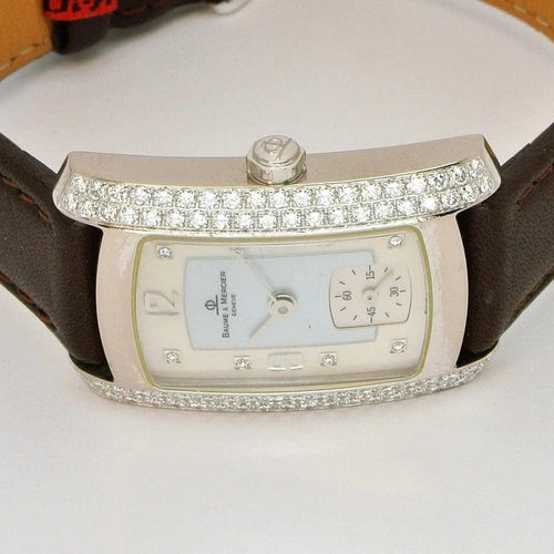 Montre Baume & Mercier Hampton Milleis - Montre en or blanc 18 carats sertie de diamants 58 Facettes