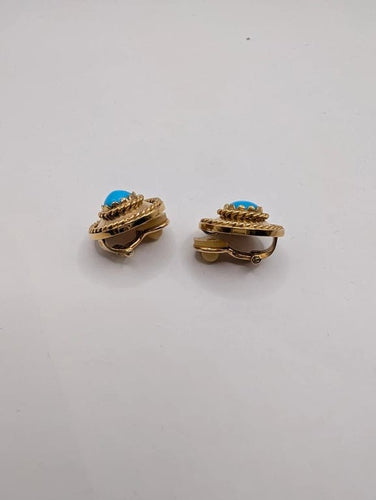 Boucles d'oreilles Boucles d’oreilles clips en or jaune 18 ct et turquoise 58 Facettes