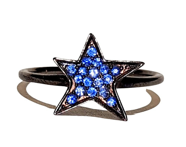 Bague 54 Djula - Bague étoile en or noir 18k et saphirs bleus 58 Facettes