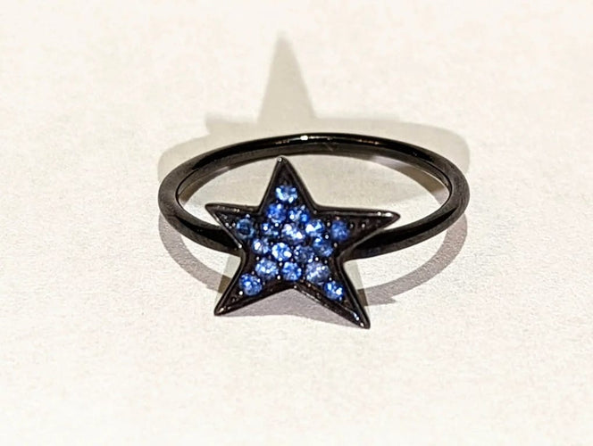 Bague 54 Djula - Bague étoile en or noir 18k et saphirs bleus 58 Facettes